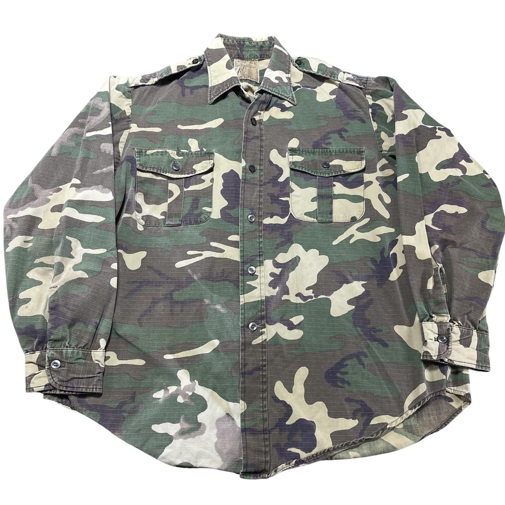 Vintage Herter's Camo Shirt Mens Large Ripstop Hunting USA Hudson Bay 70s